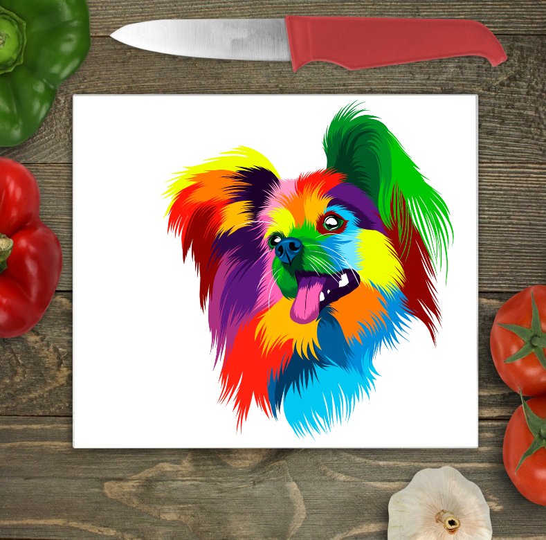 Papillion Toy Spaniel Glass Chopping Board, Papillion Worktop